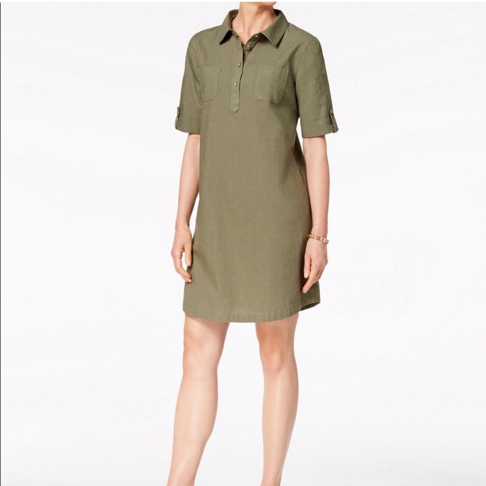 Karen Scott Casual Olive Green Shirt Dress SZ:MP